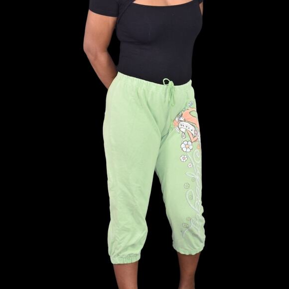 Vintage Supergirl Sweatpants Green Cropped Tattoo Capri Pants Joggers Y2K Small - Picture 13 of 16